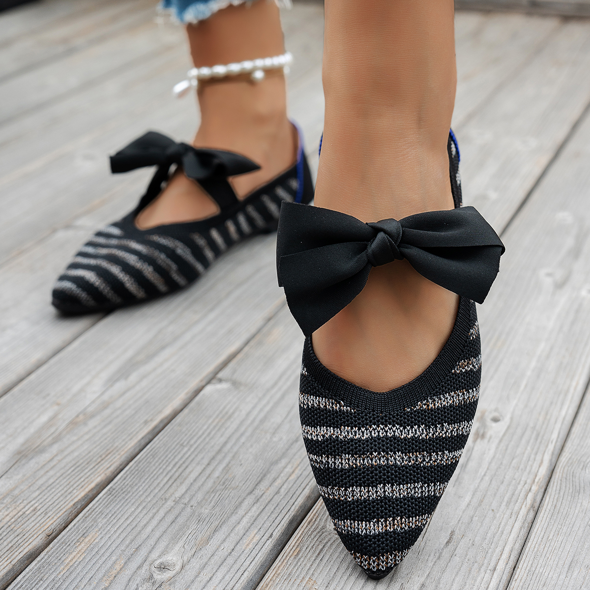 Women's New Pointy Knitted Bre - Pedal Platform Flat recension och pris