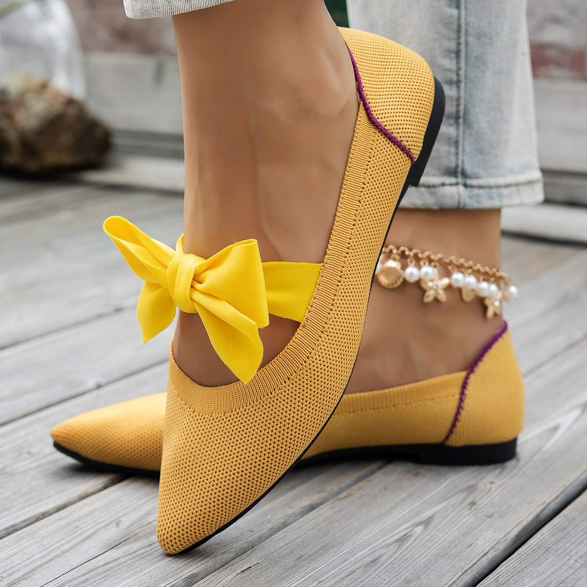 Women's New Pointy Knitted Bre - Pedal Platform Flat recension och pris